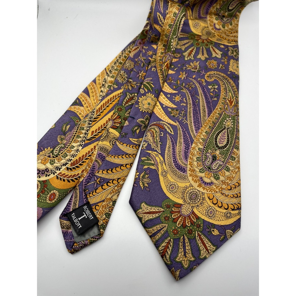 Robert Talbott Best of Class Silk Paisley Tie Purple Gold Green Hand Sewn USA